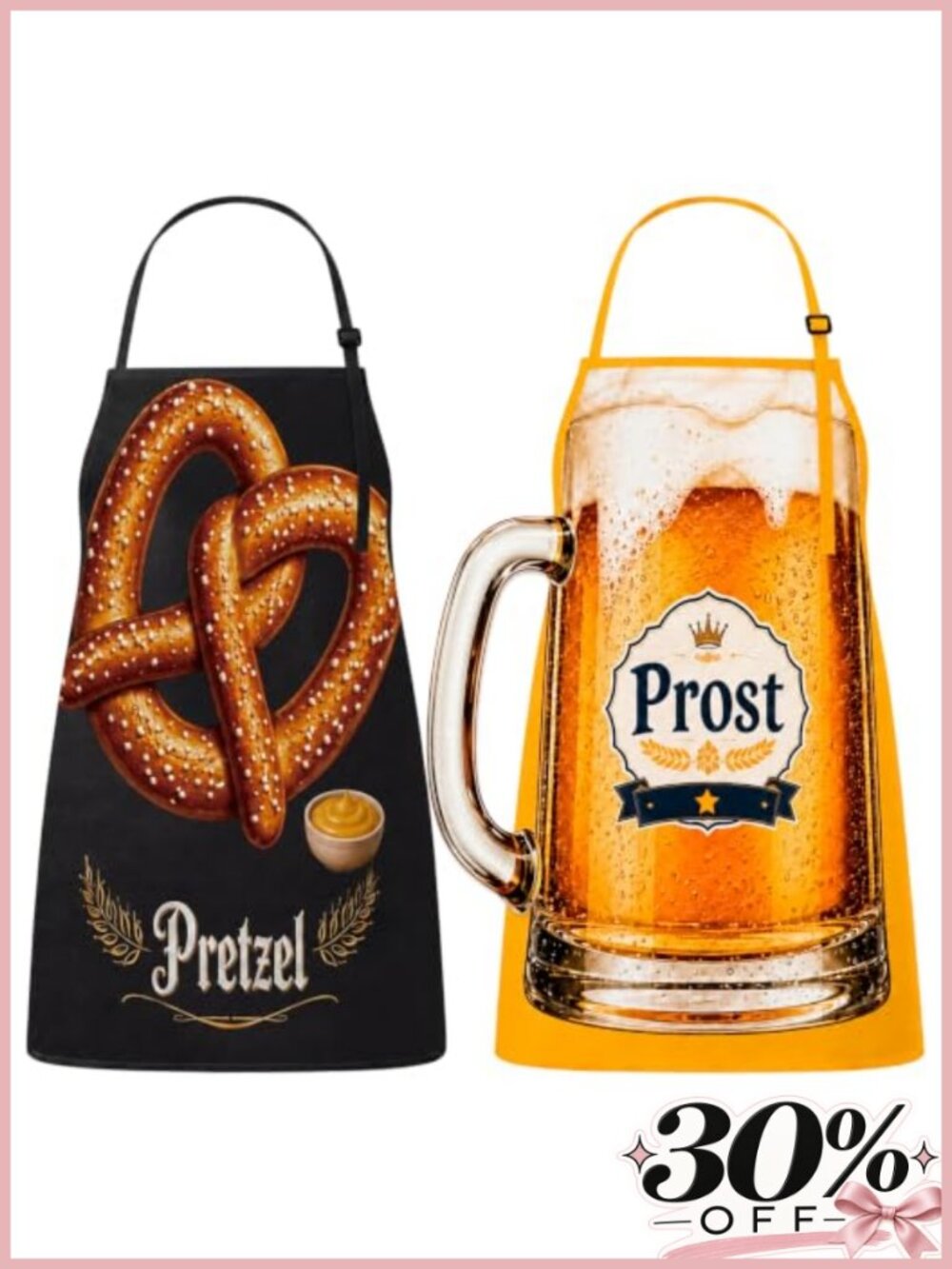 2Pcs Halloween Couple Aprons Beer Pretzel Adjustable Polyester
